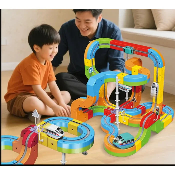 Brinquedo Magnético Eletrônico Rail Cube - Trem Eletromagnético USB 55 Peças - Educativo 3 Anos