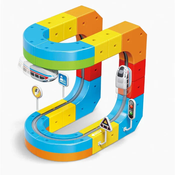 Brinquedo Magnético Eletrônico Rail Cube - Trem Eletromagnético USB 55 Peças - Educativo 3 Anos