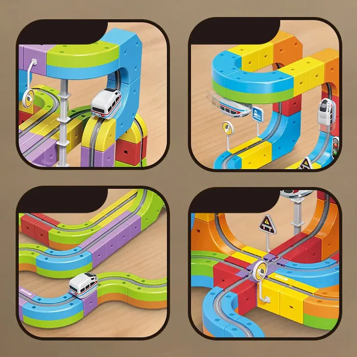 Brinquedo Magnético Eletrônico Rail Cube - Trem Eletromagnético USB 55 Peças - Educativo 3 Anos