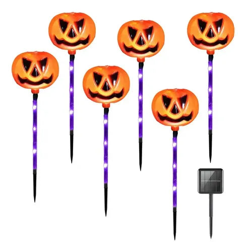 Kit Luminária Colorida Solar Decorativa Abóbora Para Halloween - 6 Peças